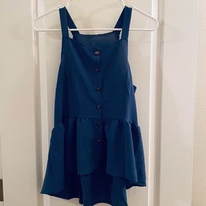 Blue button down tank top small high low flowy